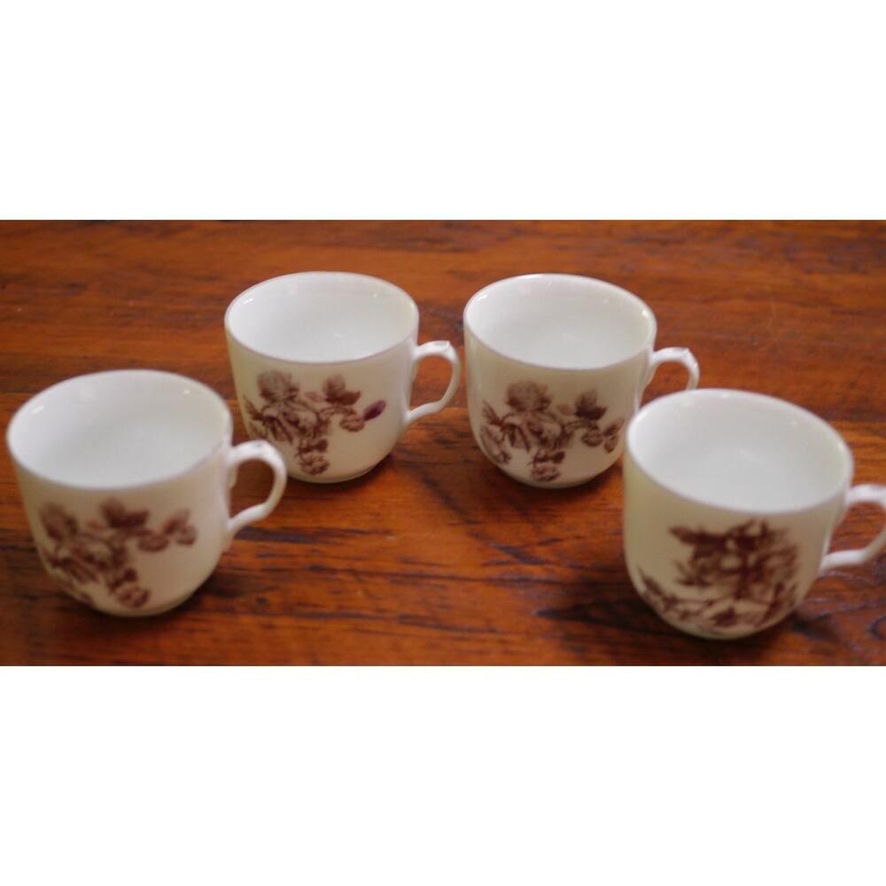 Set 4 Vtg HAVILAND LIMOGES Old Blackberry Fleur Saxe Porcelain Rose Tea Cups
